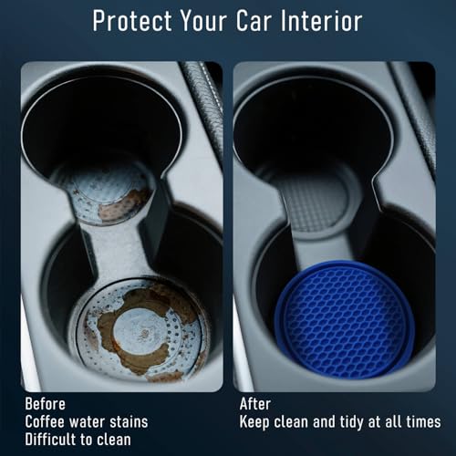 Car Cup Holder Coaster 4 Pack - Non Slip & Shockproof,Flexible PVC Rubber Insert for Car/Truck/SUV/Van (2.75"x0.2") Universal Fit Auto Cup Holders Accessories for Women and Man (Blue) - color: Blue