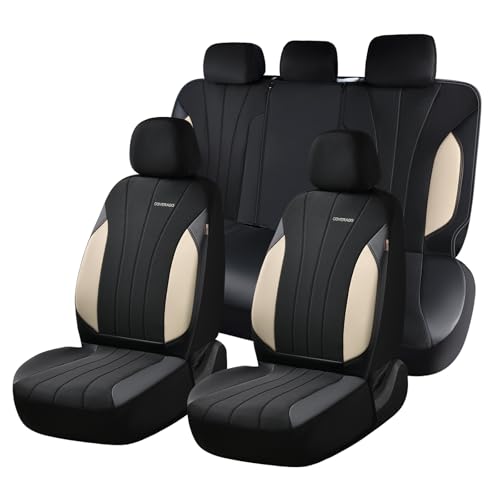 Coverado Seat Covers, Red Car Seat Covers Full Set, Automotive Seat Covers 5 Seats, Waterproof Black Car Seat Protectors Universal Fit for SUVs Trucks Sedans - color: Black-beige, size: FullSet