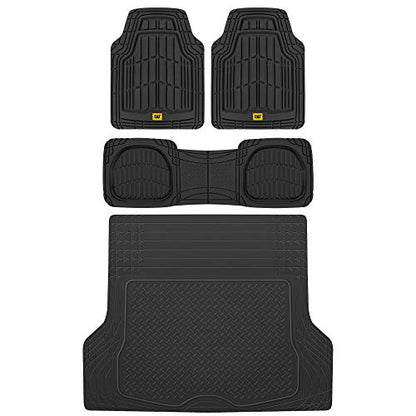 BDK Cat® CAMT-1003 (3-Piece) Deep Dish Rubber Car Floor Mats with Trunk Cargo Liner, Heavy Duty All Weather Trim to Fit Front & Rear Combo Set for Car Sedan SUV Van