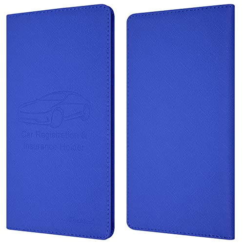 Car Insurance and Registration Holder, 9.5 x 5 Inch PU Leather Vehicle Glove Box Organizer Wallet Case for Insurance Card, Driver License, Paperwork - Blue - color: Blue