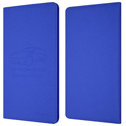 Car Insurance and Registration Holder, 9.5 x 5 Inch PU Leather Vehicle Glove Box Organizer Wallet Case for Insurance Card, Driver License, Paperwork - Blue - color: Blue