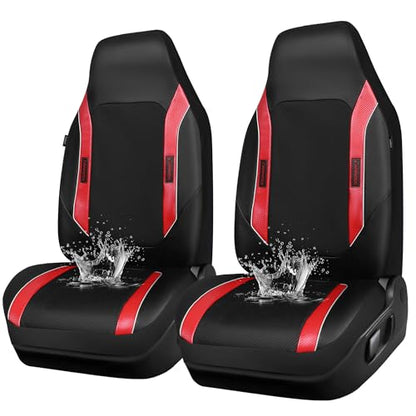 CAR PASS Sporty High Back 3D Oxford Waterproof Car Seat Cover Two Front, Universal Carbon Fiber Leather Bucket Seat Cover All Weather, Airbag Compatible Fit Sports Car SUV Sedan Truck Black Red - color: Black Red