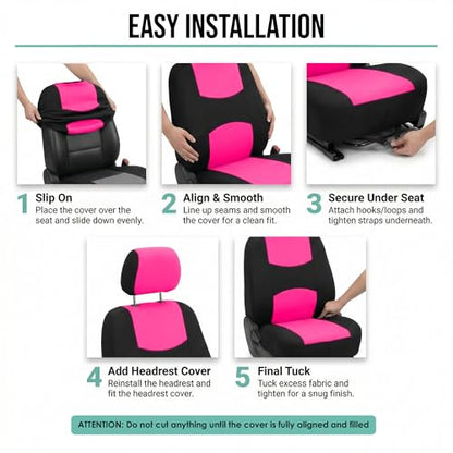 FH Group Flat Cloth Full Set Car Seat Covers Three Row 7 Seater - Universal Fit for Cars, Trucks & SUVs Pink - color: Pink