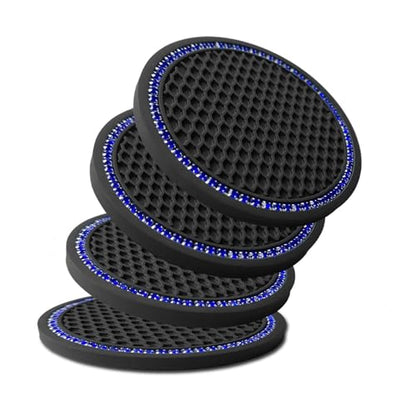 Car Cup Holder Coaster 4 Pack - Non Slip & Shockproof,Flexible PVC Rubber Insert for Car/Truck/SUV/Van (2.75"x0.2") Universal Fit Auto Cup Holders Accessories (Diamond Cup Coaster Blue) - color: Diamond Cup Coaster Blue