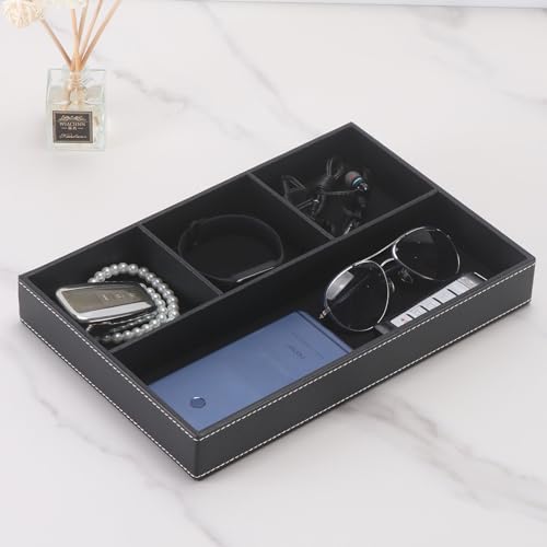 Desktop Glove Box, Nightstand or Dresser Organizer, Valet Tray, Entry Table Organizer, Dresser Storage Box,PU Leather Drawer Storage Decorative Trays.