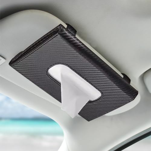 Car Tissue Holder, Sun Visor Napkin Holder, Premium PU Leather Car Tissue Box, with Tissue Refill, Universal Version Hanging Tissue Holder for Cars, Trucks, SUVs - color: Black
