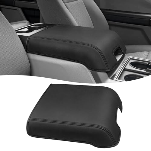 Center Console Cover for 2015-2020 F150 Accessories, F250 F350 F450 2017-2022, Expedition 2018-2024, PU Leather Middle Armrest Cusion Protector, Bucket Seat Only, Anti-Scratch, Black - size: Bucket Seat, 17-22 F250-F450, black stitch