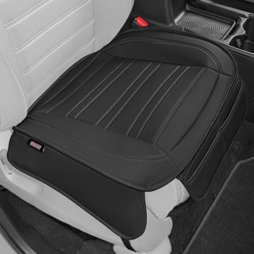 Motor Trend Black Faux Leather Car Seat Cover for Front Seats, 1-Piece Padded Car Seat Protector with Storage Pockets, Premium Interior Cover for Cars Truck SUV Auto - color: Black, size: 1 x Front Seat Cover