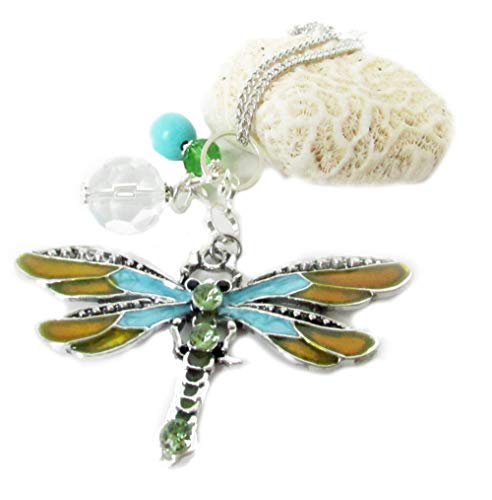Turquoise Dragonfly Rear View Mirror Car Charm - Crystal Sun Catcher for Car - Dragonfly Ornaments for Women