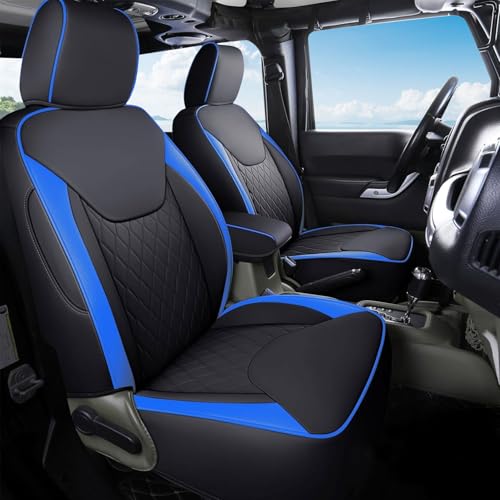 Coverado Seat Covers for Jeep Wrangler JK JL, Leather Front Seat Covers for Truck Automotive Seat Covers Custom Fit for 2007-2017 Jeep Wrangler 2-Door/4-Door（Blue） - color: Blue, size: Front-07-17 Wrangler Jk