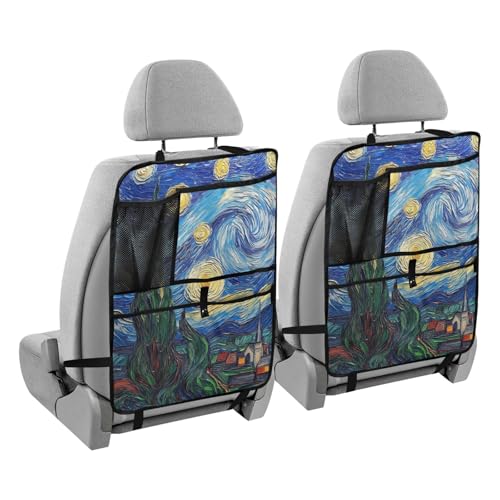 JIPONI Car Backseat Organizer, Van‘Gogh Starry Art Automotive Back Seat Protector, Kick Mats with Storage Pockets for Kids Pets, Road Trip Accessories (2 Pack) - color: Paris, size: 2 Pack