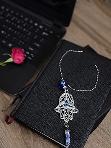 LUCKBOOSTIUM Hand Protection Amulet Car Rearview Mirror Hanging Ornament Evil Eye Charms Accessories Good Luck (2"x11" Blue Spotted Stone) - color: Blue Spotted Stone