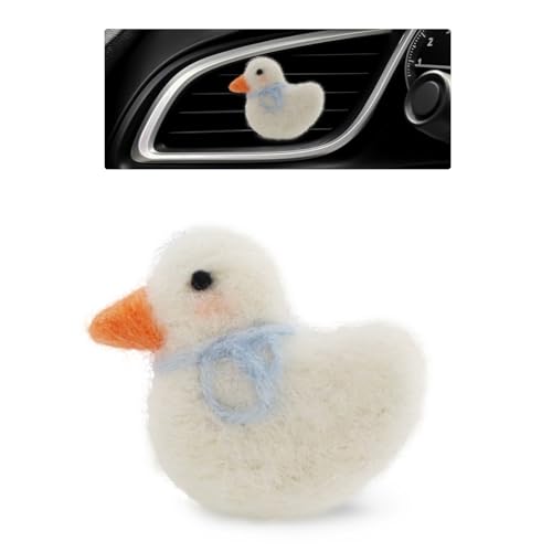 ORIESSE Duck Car Accessories,Wool Felt Car Air Freshener Vent Clips,Refillable Essential Oil Aroma Diffuser,White Duck Decor for Women Teens