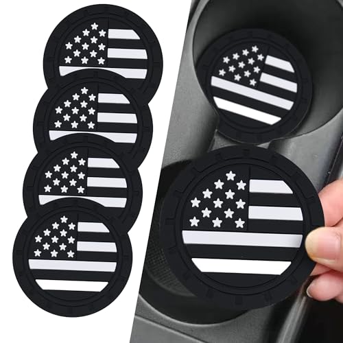 4PCS Car Cup Holder Coasters, 2.75 Inch American Flag Insert Car Cup Coaster, Anti Slip Shockproof Embedded Drink Mat, Car Coasters for Cup Holders, Universal Car Interior Accessories (Black)