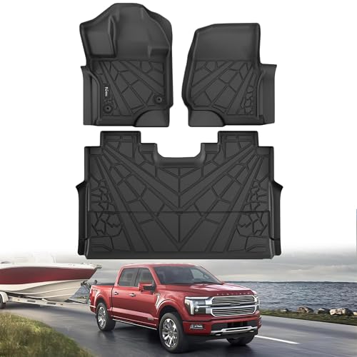 KARPAL Floor Mats for 2015-2025 2026 Ford F-150 SuperCrew (Includes 2022-2026 Lightning), Custom Fit TPE All Weather Ford F150 Accessories 1st & 2nd Row Floor Liner - style: 2015-2026 | For Ford F-150 SuperCrew | 1st & 2nd Row