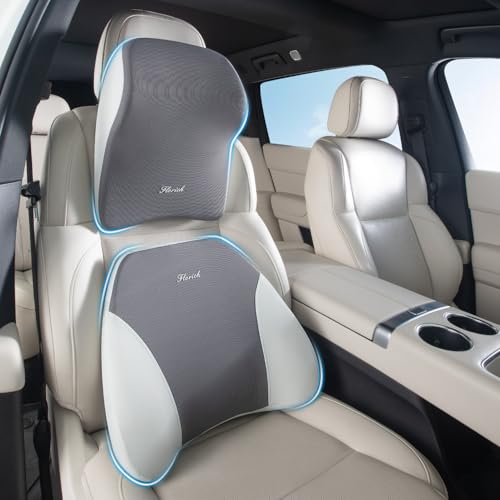 Lumbar Support and Car Neck Pillow, Back Support and Headrest Pillow for Car Seat Driver, Memory Foam Back Neck Support Pillow and Car Seat Lumbar Support for Car Office Chair - Grey - color: B-lumbar&neck Pillow-gray