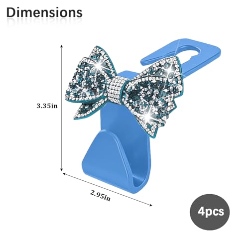 Bling Car Headreat Hook, 2PCS Crystal Rhinestone Cute Bow Vehicle Seat Back Hanger Storage for Purses Bags Grocery, Diamond Auto Rear Seat Organizer, Universal for SUV Truck Sedan (Light Blue) - style: Light Blue/4PCS