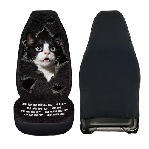 Cow Cat Print Car Front Seat Covers 2 Pack Universal Automotive Bucket Seat Covers Comfy & Breathable Car Interior Cover for Most Cars - color: Black and White - Cow Cat