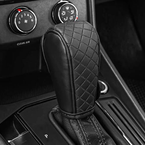Leather Car Gear Shift Knob Cover, Upgraded Anti-Slip Design Stick Shift Knob Cover, Universal Durable Car Decorative Accessories Shifter Stick Protector Suitable for Cars,Trucks,SUVs (Black) - color: Black