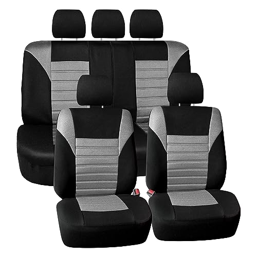 FH Group Full Set 3D Air Mesh Car Seat Covers - Universal Fit, Low Back Seat Cover, Airbag Compatible, Split Bench Rear Seat, Washable Seat Cover for SUV, Sedan, Gray - color: Gray, style: Full Set