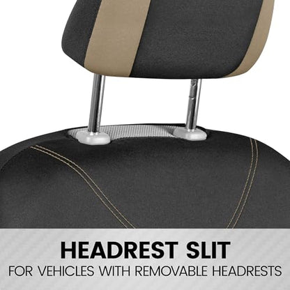BDK UltraSleek Beige Seat Covers for Cars Full Set, Two-Tone Front Seat Covers with Matching Back Seat Cover, Stylish Car Seat Protectors with Split Bench Design, - color: Beige