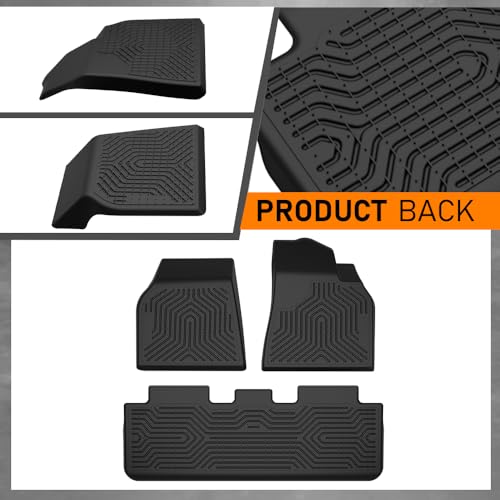 G-Plus Floor Mats 3PCS Compatible with Tesla Model Y 2020-2024(Fit 5-Seat, NOT Fit 7-Seat),TPE All Weather Full Cover Protection 1st & 2nd Row Floor Mats Accessories Black - size: 20-24|Fit Tesla Model Y|3PCS