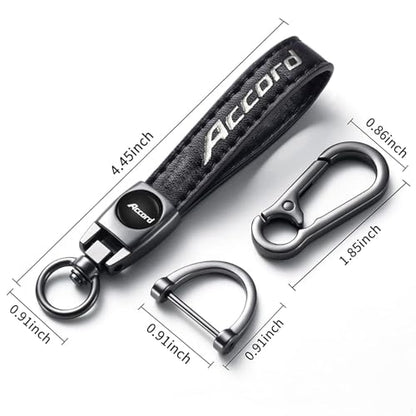Genuine Leather Car Key Chain Compatible with Honda Accord Accessories Keyring Keychain Accessories Family Present(Black)