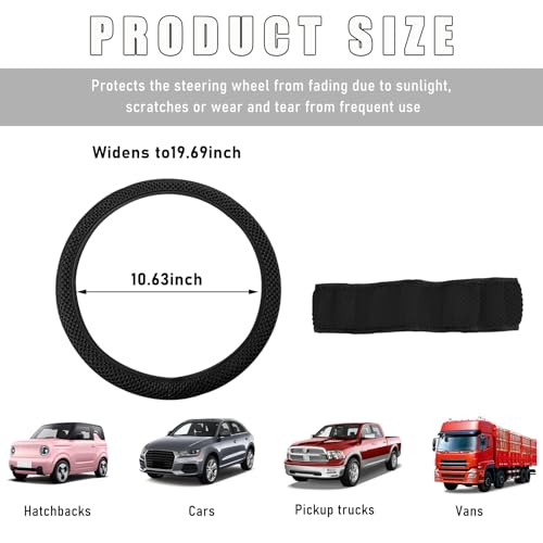 Wevdn Elastic Stretch Steering Wheel Cover, 15"×15" Microfiber Breathable Ice Silk Steering Wheel Protector, Anti-Slip Elastic Steering Wheel Cover for Men Women, Car Accessories (Black) - color: Black