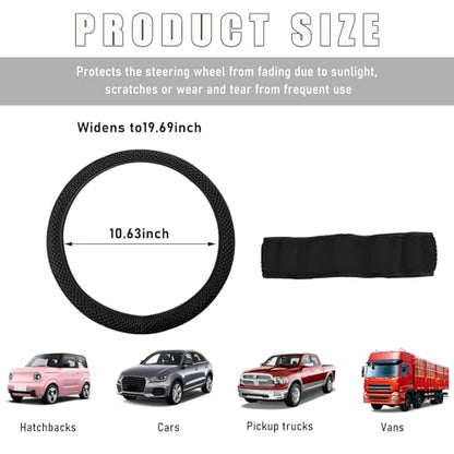 Wevdn Elastic Stretch Steering Wheel Cover, 15"×15" Microfiber Breathable Ice Silk Steering Wheel Protector, Anti-Slip Elastic Steering Wheel Cover for Men Women, Car Accessories (Black) - color: Black