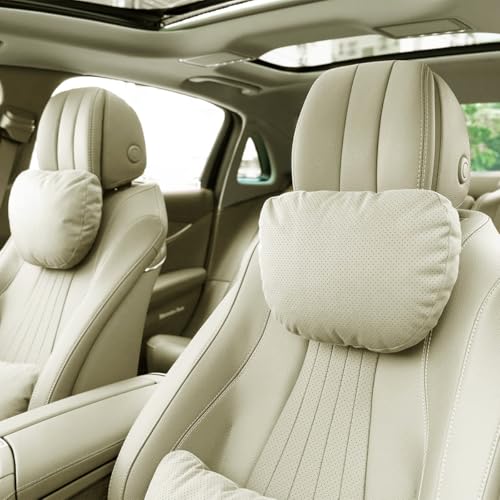2 Pcs Car Headrest Neck Pillow for Driving,Universal Premium Suede Leather Soft and Comfortable Headrest,Two Gears of Height Adjustment Car Seat Headrest Pillow Car Interior Accessories - color: Macchiato Beige