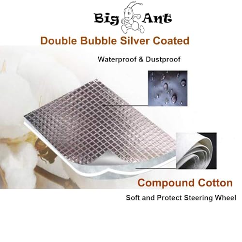 Big Ant Steering Wheel Cover Sun Shade + Bonus Side Window Sunshade-Heat Reflector Fit Most Jumbo/Standard Car-Sliver (20.1"X 17.3")