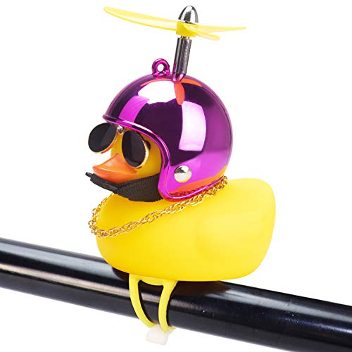 Rubber Duck Toy Car Ornaments Yellow Duck Car Dashboard Decorations Squeeze Duck Bicycle Horns with Propeller Helmet - color: Bright Rose-Light