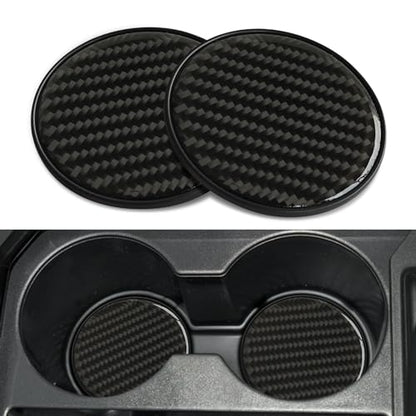 2PCS Car Cup Holder Coaster, Car Cup Insert Coaster, Carbon Fiber Non-Slip Vehicle Insert Bottle Pad, Auto Accessories 2.75 Inch Anti Slip Shockproof Embedded Drink Mat for Most Vehicles