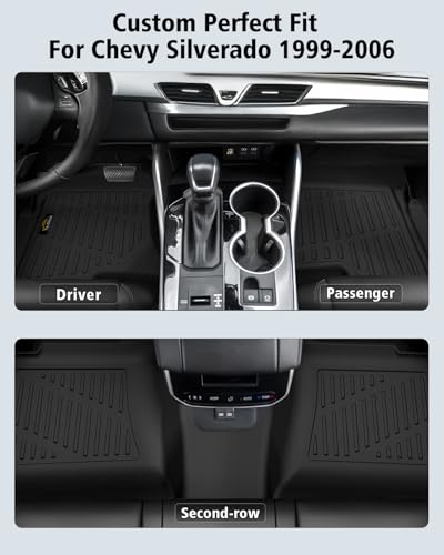 Floor Mats 1999-2006 for Chevy Silverado & GMC Sierra Crew Cab 1500 2500 2500HD 3500HD, 2007 Silverado GMC Sierra Classic Body, 2000-2006 Suburban/Yukon XL/Escalade ESV (2nd Row Bench Seat Only) - size: For Silverado & Sierra 1999-2006