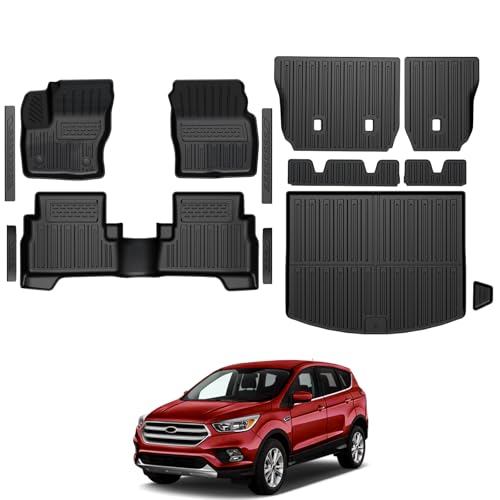 Floor Mats for Ford Escape 2013-2019, All Weather Floor Mats Trunk Cargo Liner with Backrest Protectors and Door Sill Guards Accessories, Full Coverage Set - size: For Ford Escape | 2013-2019