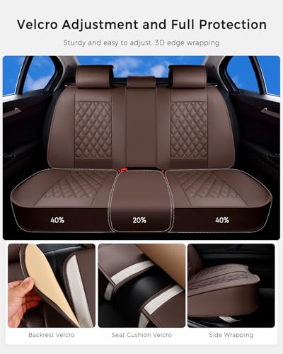 Huidasource Coffee Back Seat Cover, Nappa Leather Rear Seat Cover Velcro Adjustable, Compatible with Seat Belts, Child Safety Seats, Universal Fit for Most Cars SUVs Trucks (Back Row/Coffee) - color: 01R# Coffee, size: Back Seat Cover