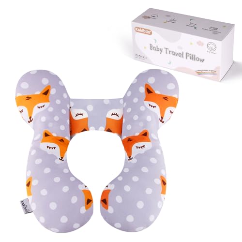KAKIBLIN Baby Travel Pillow,Baby Neck Pillows for Car Seat,Upgraded Head Pillow,Newborn Head and Neck Support Pillow for Car Seat, Stroller, Pushchair,Travel (Gray Fox) - color: Gray Fox