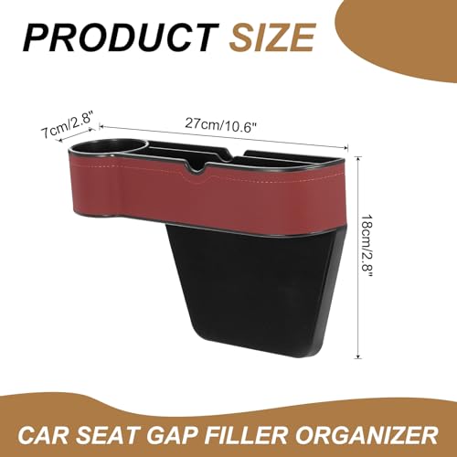 HARFINGTON Car Seat Gap Filler Organizer 10.6 x 7.1 x 2.8 Inch ABS+Leather Universal Car Organizer Storage Box Between Seat and Console (Left) with Cup Holders for Phone Keys, Wine Red - color: Red