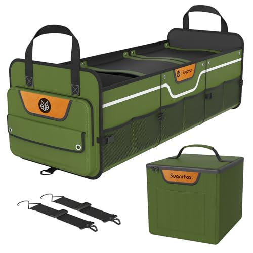 SugarFox Car Trunk Organizer for SUV, Heavy Duty Waterproof Trunk Organizer, Foldable Collapsible Car Organizer with Cooler, Multi-Compartment Large Trunk Organizer (95L), Green-M003 - color: GREEN, size: Oversize