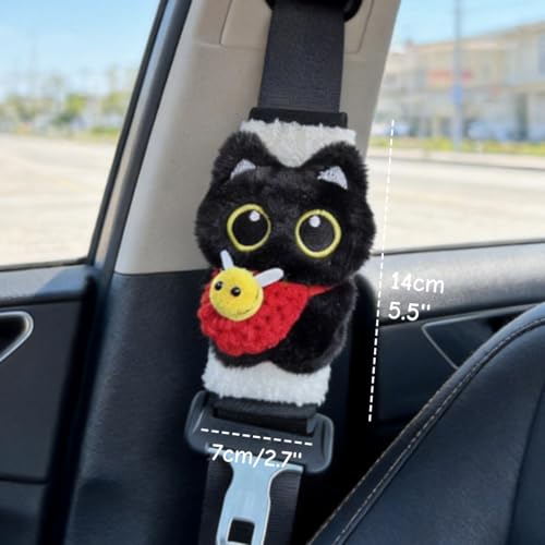 2 PCS Short Plush Seat Belt Cover Pad, Cute Kawaii Animal Cat Soft Seatbelt Covers for Kids Women, Seatbelt Cushion, Car Seat Strap Pads (Red) - color: Red