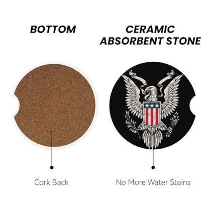 Absorbent Ceramic Car Coasters for Cup Holders, Bald Eagle Design 2.56" Anti Slip Universal Drink Cup Coasters for Women Men (2 Pack) - color: Bald Eagle