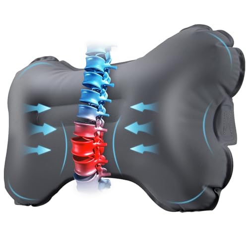 Travel Lumbar Pillow Inflatable Lumbar Support Pillow with Memory Foam, Back Support Pillow for Airplane Long Flight, Essential Travel Support Pillow for Women Men Kids（Chrcoal Grey） - color: Charcoal Grey