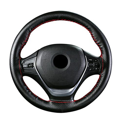 Car Steering Wheel Cover Universal Fit Round Stitch Steering Wheel Wrap Thin PU Leather Steering Wheel Cover Sewn on 15" Car Wheel (Coffee)