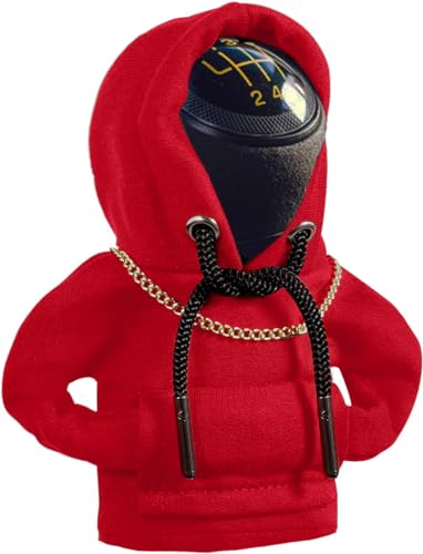Yajeea Car Gear Shift Hoodie, Funny Mini Hoodie Car Decor, Winter Warm Universal Fit Shift Knob Cover, Automotive Interior Accessories Gift - color: Red