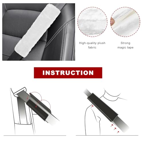 Sun Walker 2PCS Seat Belt Shoulder Pads, Fluffy Soft Plush Auto Seat Belt Pads for Protecting Your Neck & Shoulder, Comfortable Seatbelt Cover Warm Protective Cushion for Most Cars (White) - color: White