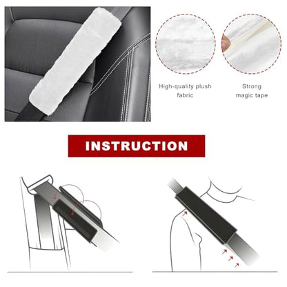 Sun Walker 2PCS Seat Belt Shoulder Pads, Fluffy Soft Plush Auto Seat Belt Pads for Protecting Your Neck & Shoulder, Comfortable Seatbelt Cover Warm Protective Cushion for Most Cars (White) - color: White