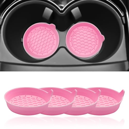 4-Pack Universal Cup Holder Coasters, Black Silicone Inserts - Keep Your Car Clean with Non-Slip & Spill-Proof Coasters for All Vehicles (Pink) - color: pink