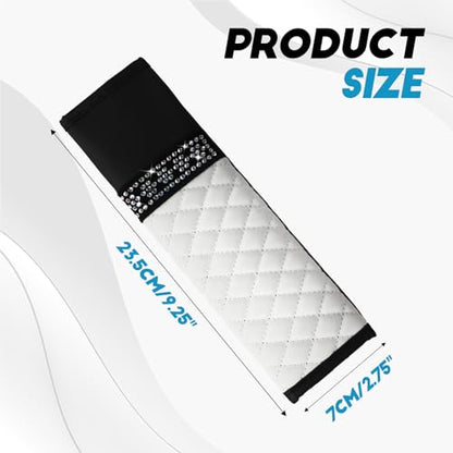 wuyaoyao 2PCS Bling Car Seat Belt Cover Pad, Breathable Leather Seatbelt Covers for Cars, Soft Comfortable Seatbelt Shoulder Strap Covers, Rhinestone Auto Seat Belt Protector Cushion (White) - color: White