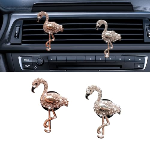2PCS Bling Flamingo Car Dashboard Air Vent Trim Clips, Crystal Rhinestone Animal Car Air Fresheners Outlet Clip, Cute Automotive Interior Diffuser Decoration Accessories for Women (Flamingo) - size: Flamingo