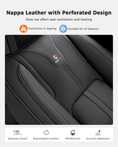 Huidasource Back Seat Cover, Luxury Nappa Leather Back Car Seat Cover, Back seat Covers with Velcro Adjustable, Cooling Holes, Seat Belts, Child Safety Seats etc, Fit for Most Cars SUV Trucks, Black - color: R# Black, size: Rear